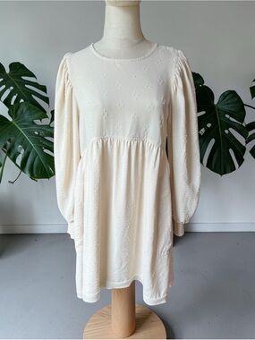 NWT Blu Pepper Cream Swiss Dot Babydoll Dress Pockets Lined Cottagecore Small